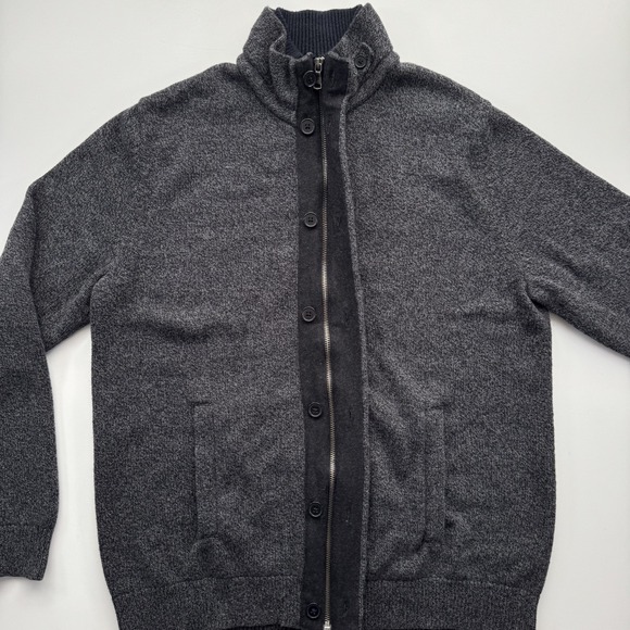 BANANA REPUBLIC Zip Up Button Front Cardigan‎ Sweater Mens XL Gray Wool Blend - Picture 8 of 16